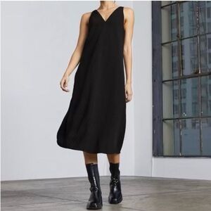 Everlane City Stripe Midi Dress Slip Dress V Neck Lined Bias Cut Black Womens 6
